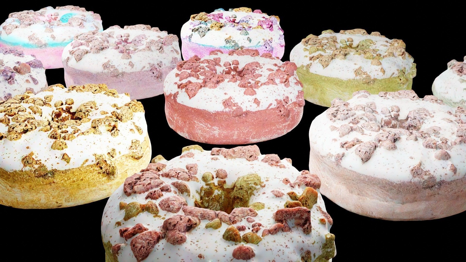 Scanned Donuts 10 flavors high and lowpoly versions Low-poly 3D model_25