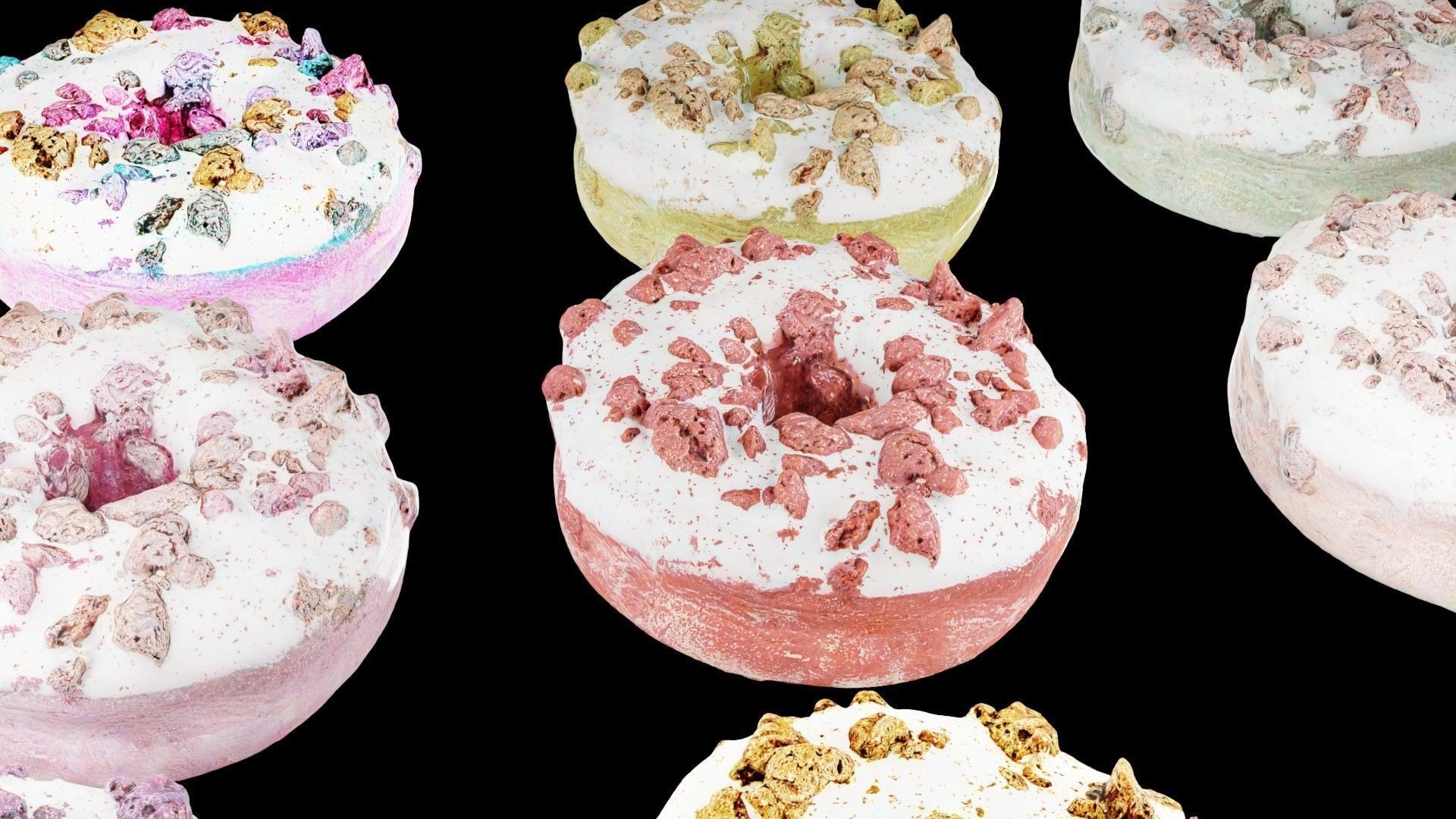 Scanned Donuts 10 flavors high and lowpoly versions Low-poly 3D model_37