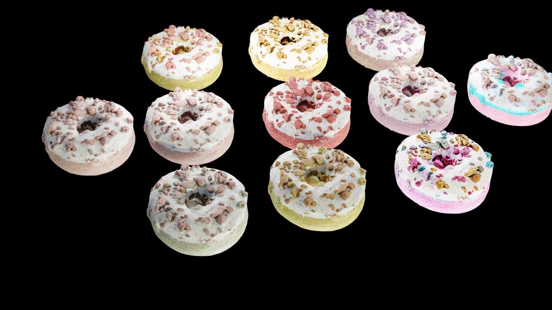 Scanned Donuts 10 flavors high and lowpoly versions Low-poly 3D model_11