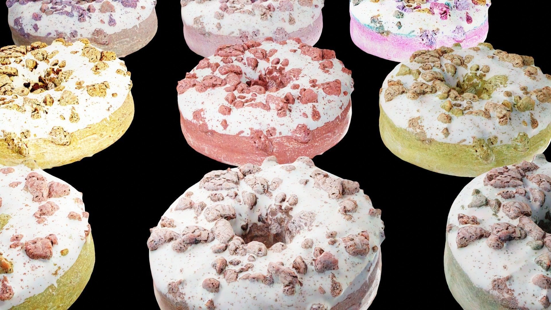 Scanned Donuts 10 flavors high and lowpoly versions Low-poly 3D model_9