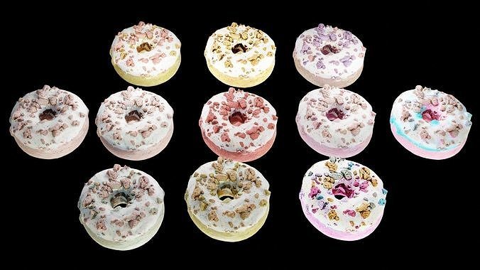 Scanned Donuts 10 flavors high and lowpoly versions Low-poly 3D model 3