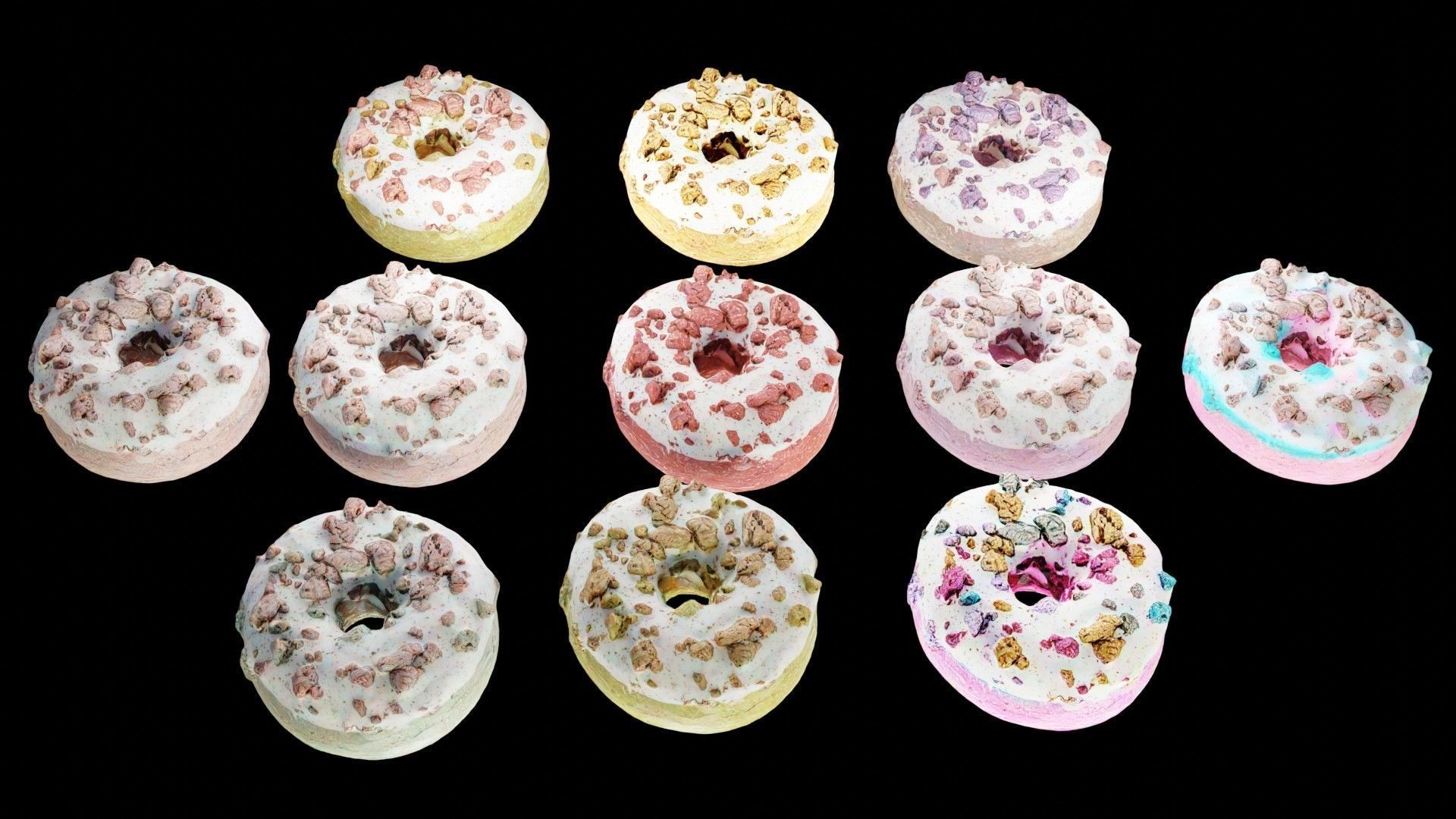 Scanned Donuts 10 flavors high and lowpoly versions Low-poly 3D model_2
