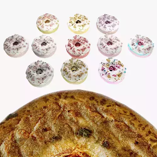 Scanned Donuts 10 flavors high and lowpoly versions Low-poly 3D model