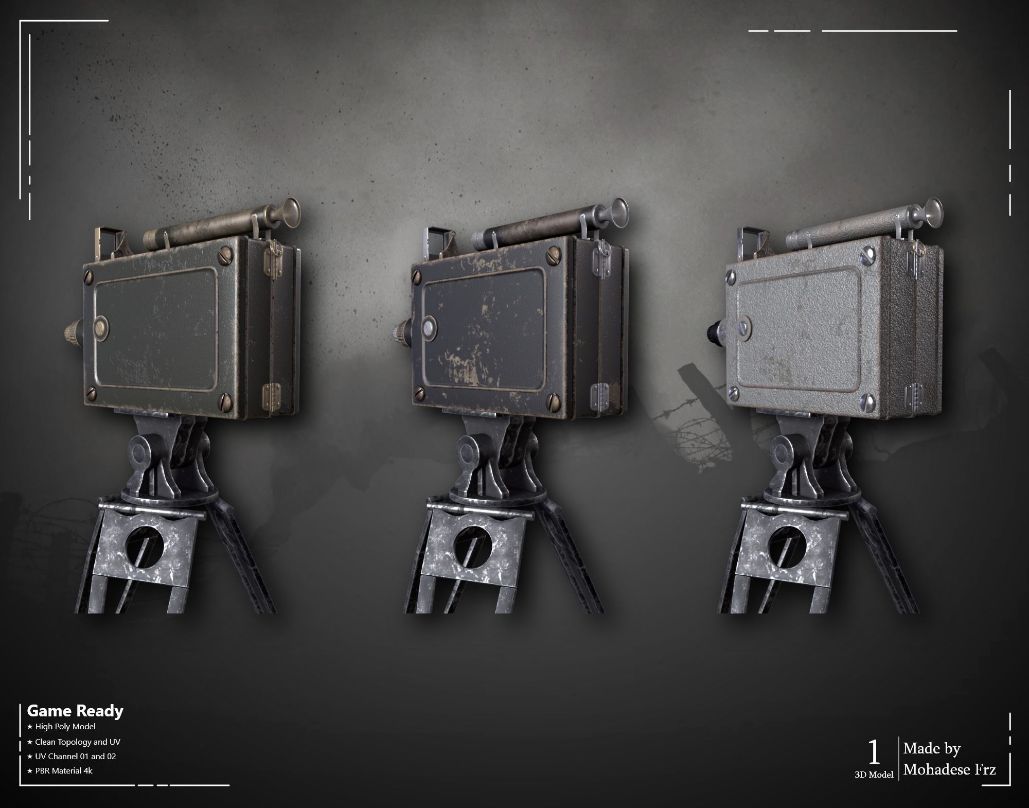 Military Camera WW2 VOL06 Game Ready 3D model_5