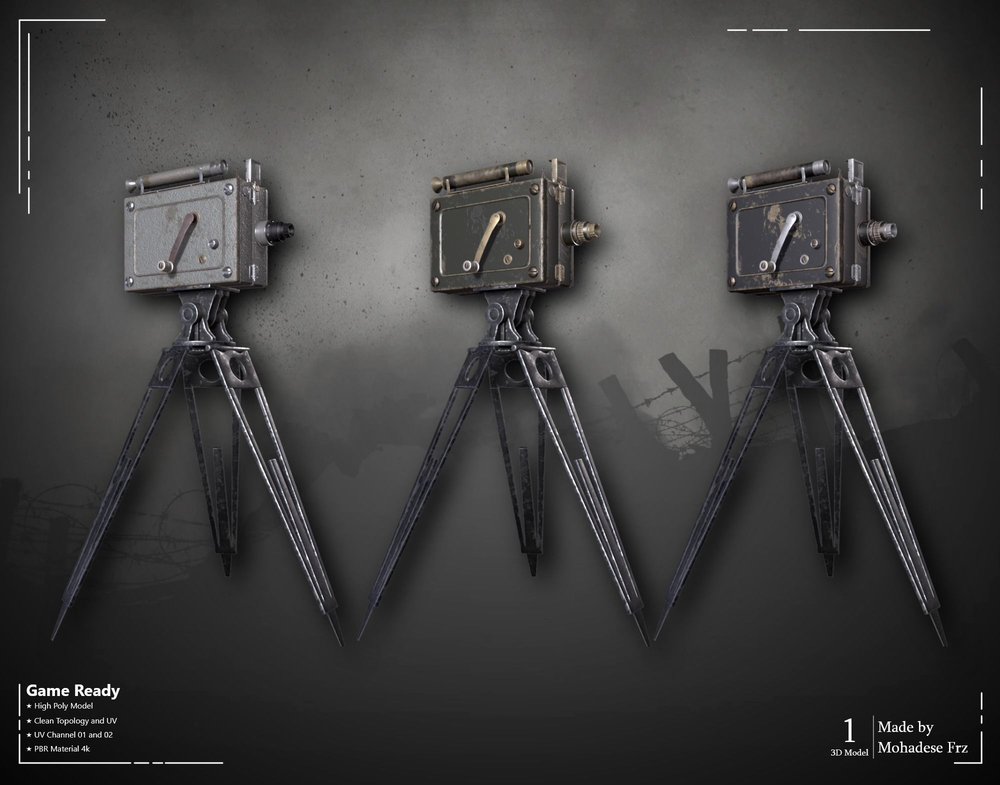 Military Camera WW2 VOL06 Game Ready 3D model_11