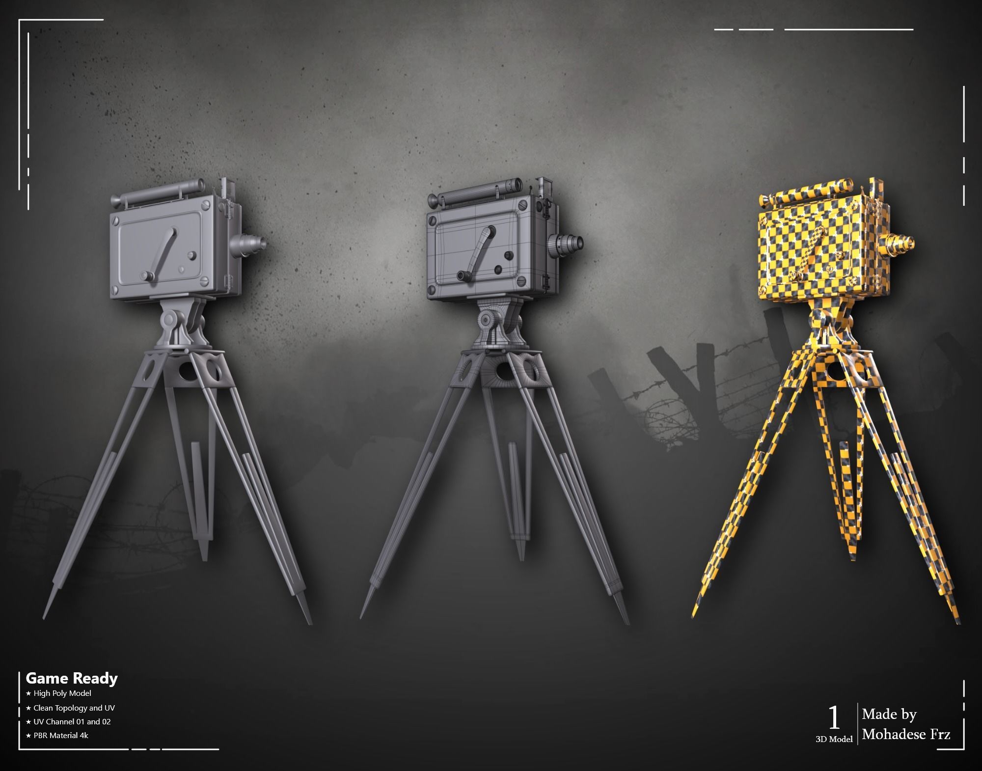 Military Camera WW2 VOL06 Game Ready 3D model_15
