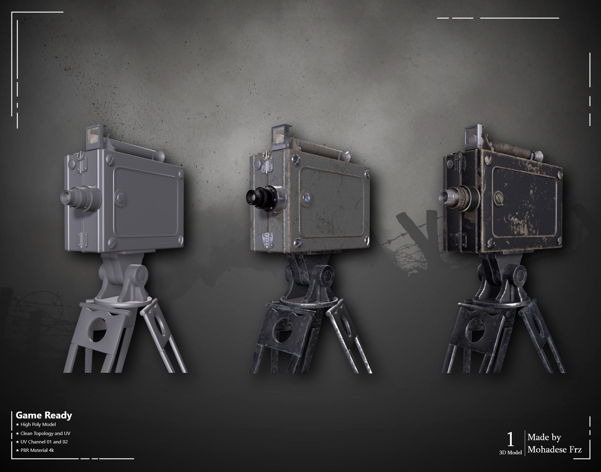 Military Camera WW2 VOL06 Game Ready 3D model_3