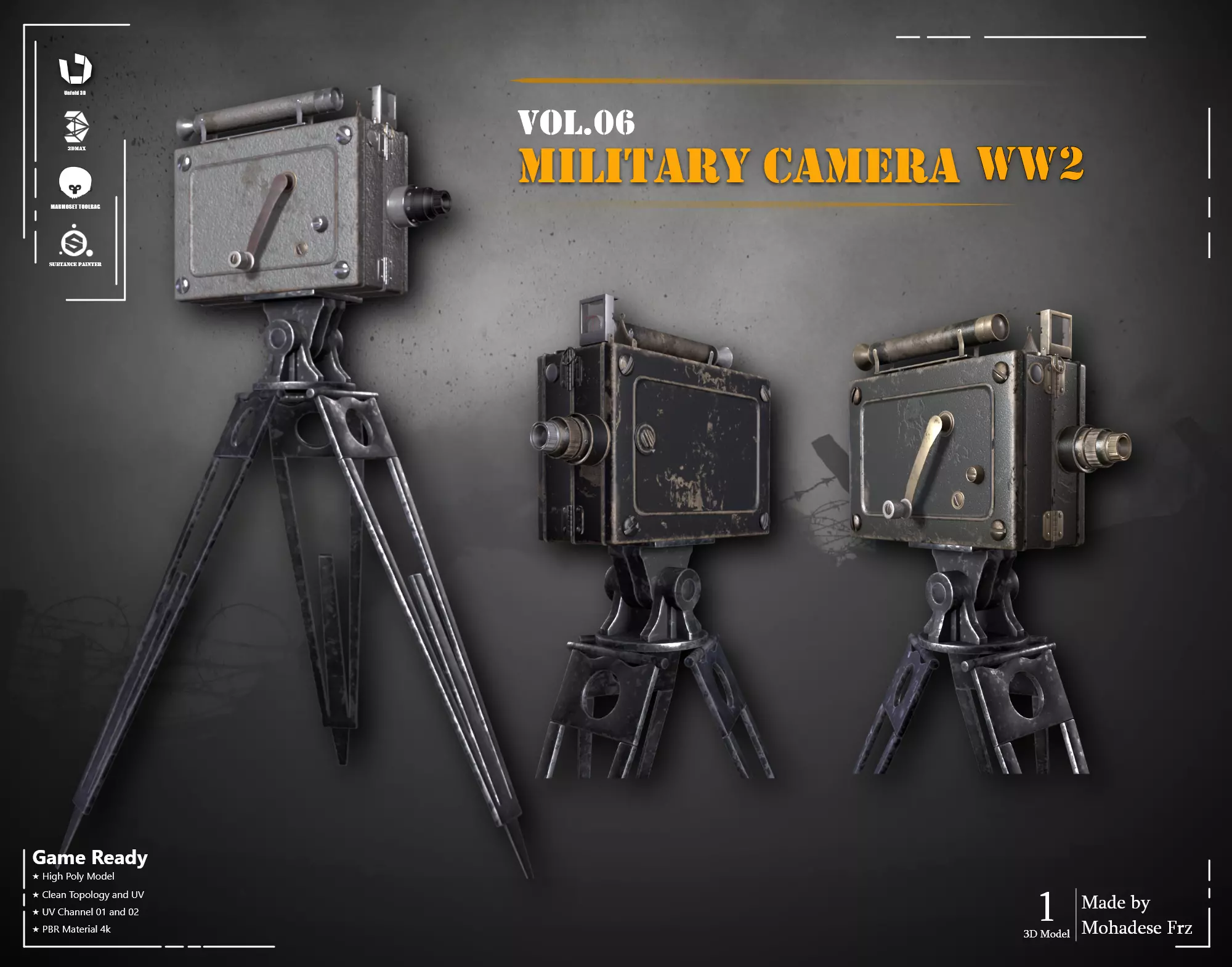 Military Camera WW2 VOL06 Game Ready 3D model_0