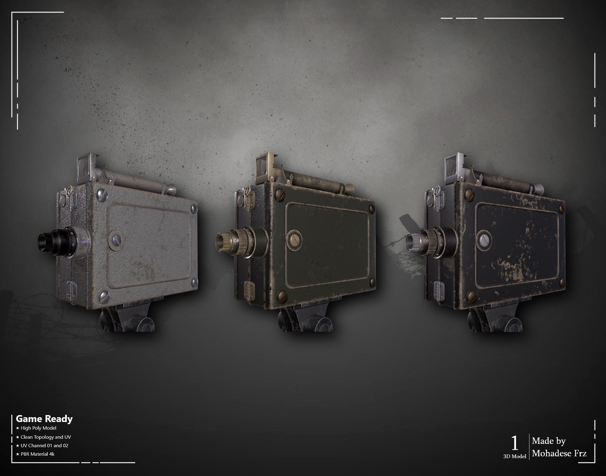 Military Camera WW2 VOL06 Game Ready 3D model_8