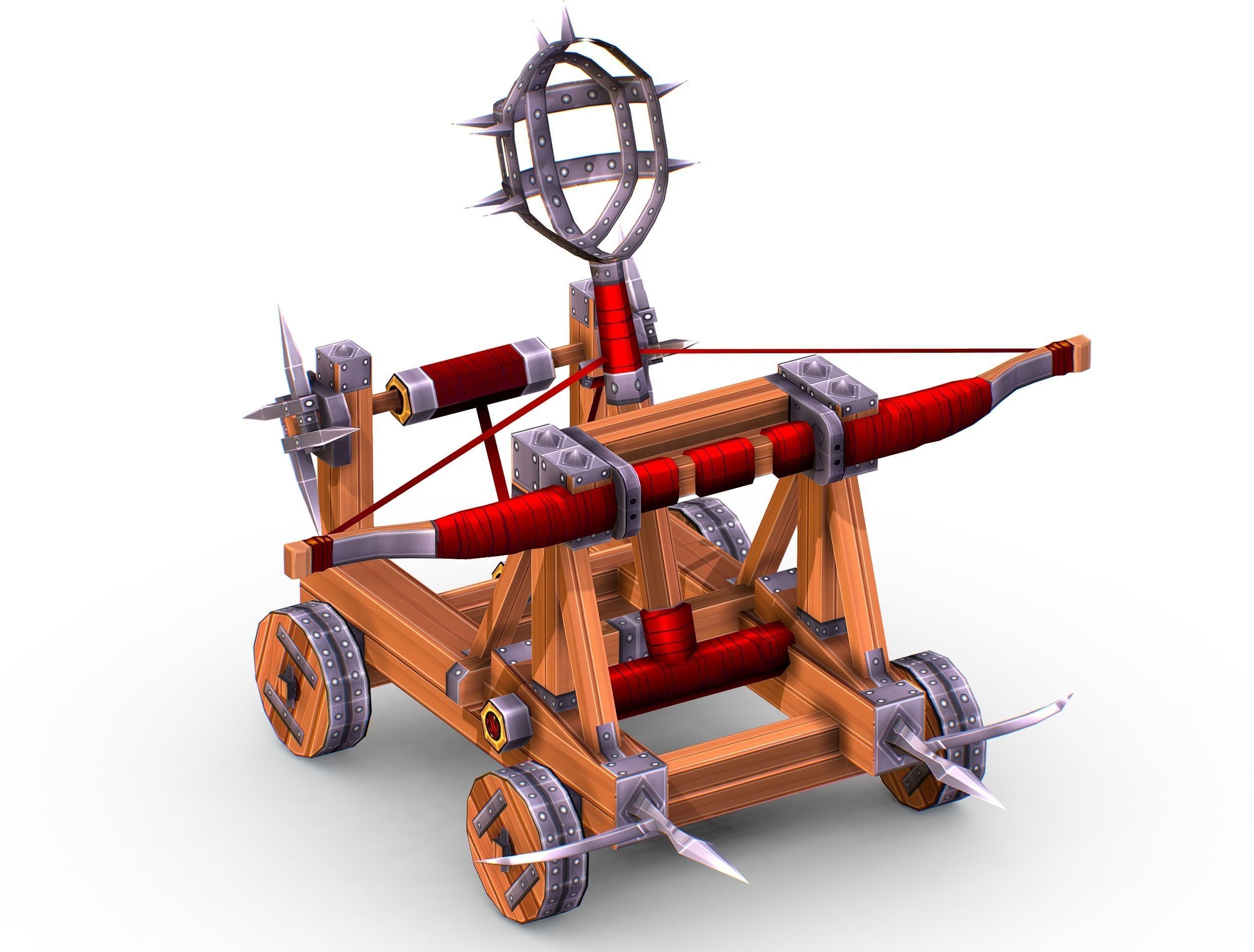 Handpaint Cartoon Medieval Catapult Siege Weapon Low-poly 3D model_1