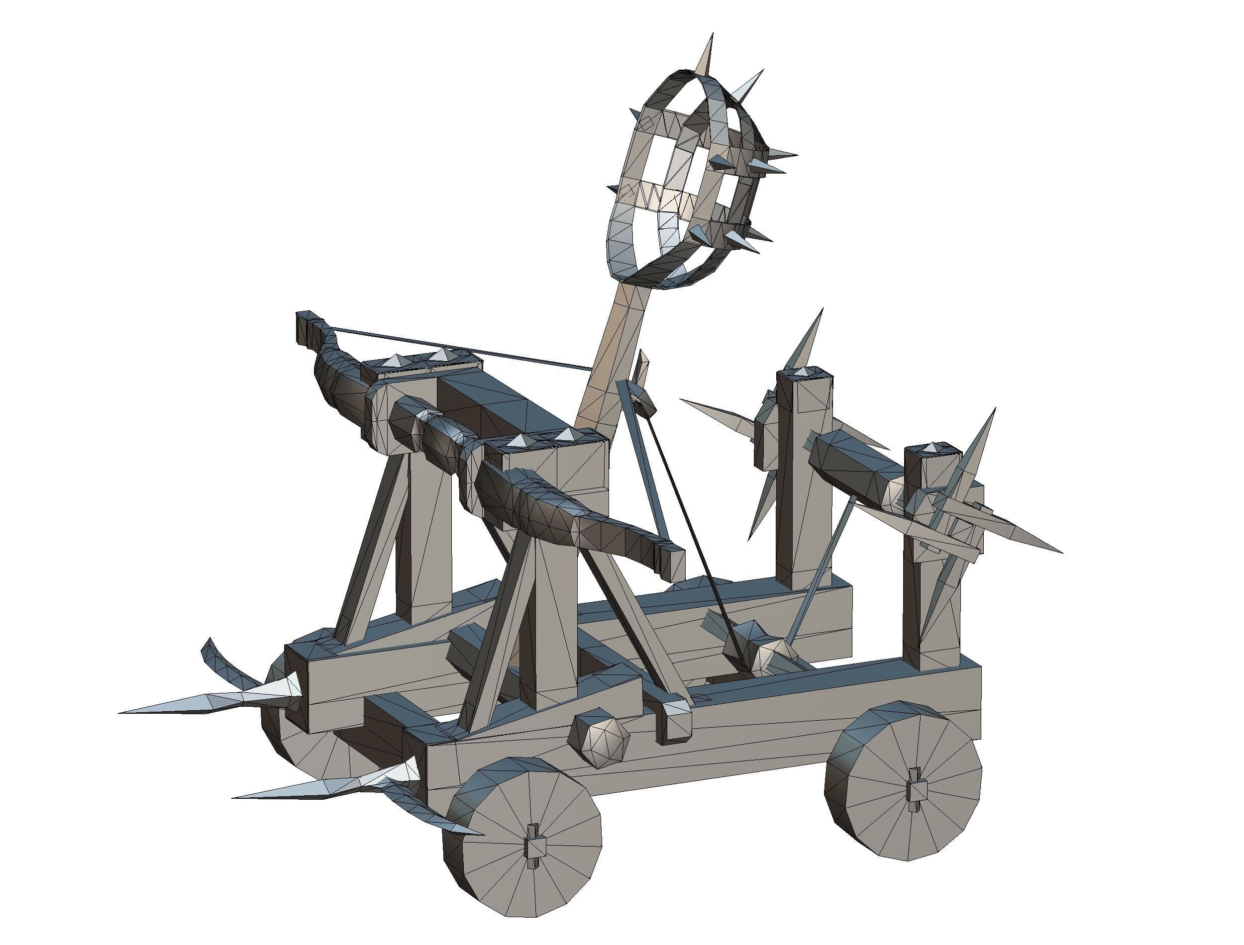 Handpaint Cartoon Medieval Catapult Siege Weapon Low-poly 3D model_13