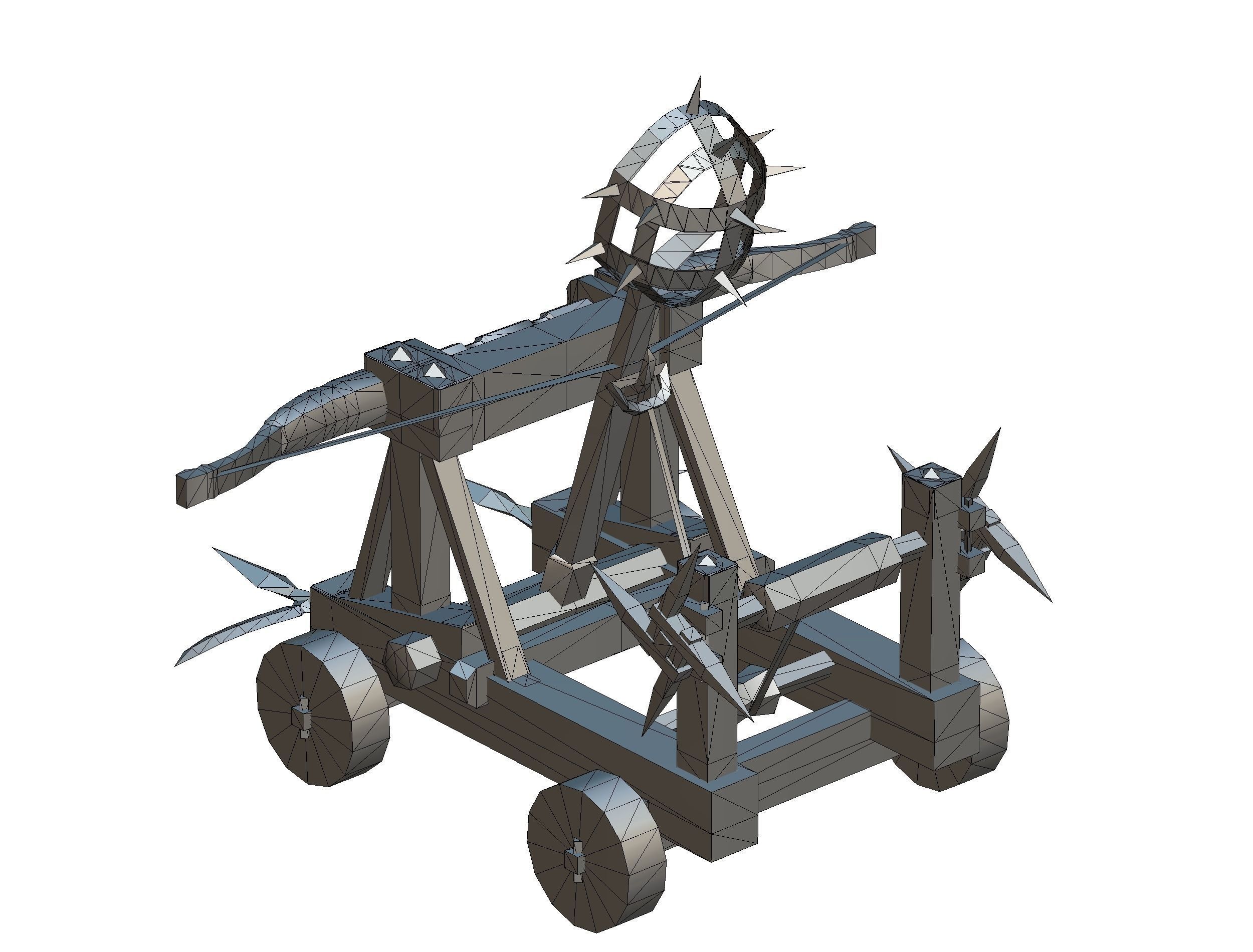 Handpaint Cartoon Medieval Catapult Siege Weapon Low-poly 3D model_14