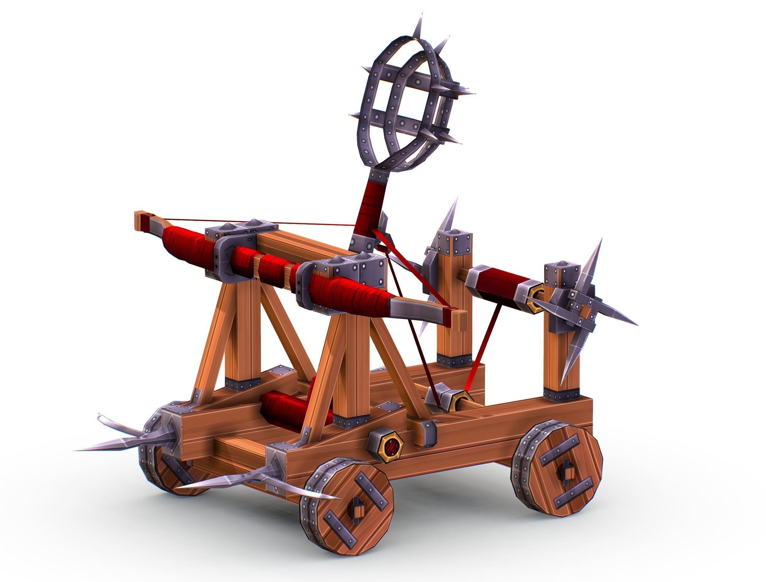 Handpaint Cartoon Medieval Catapult Siege Weapon Low-poly 3D model_4