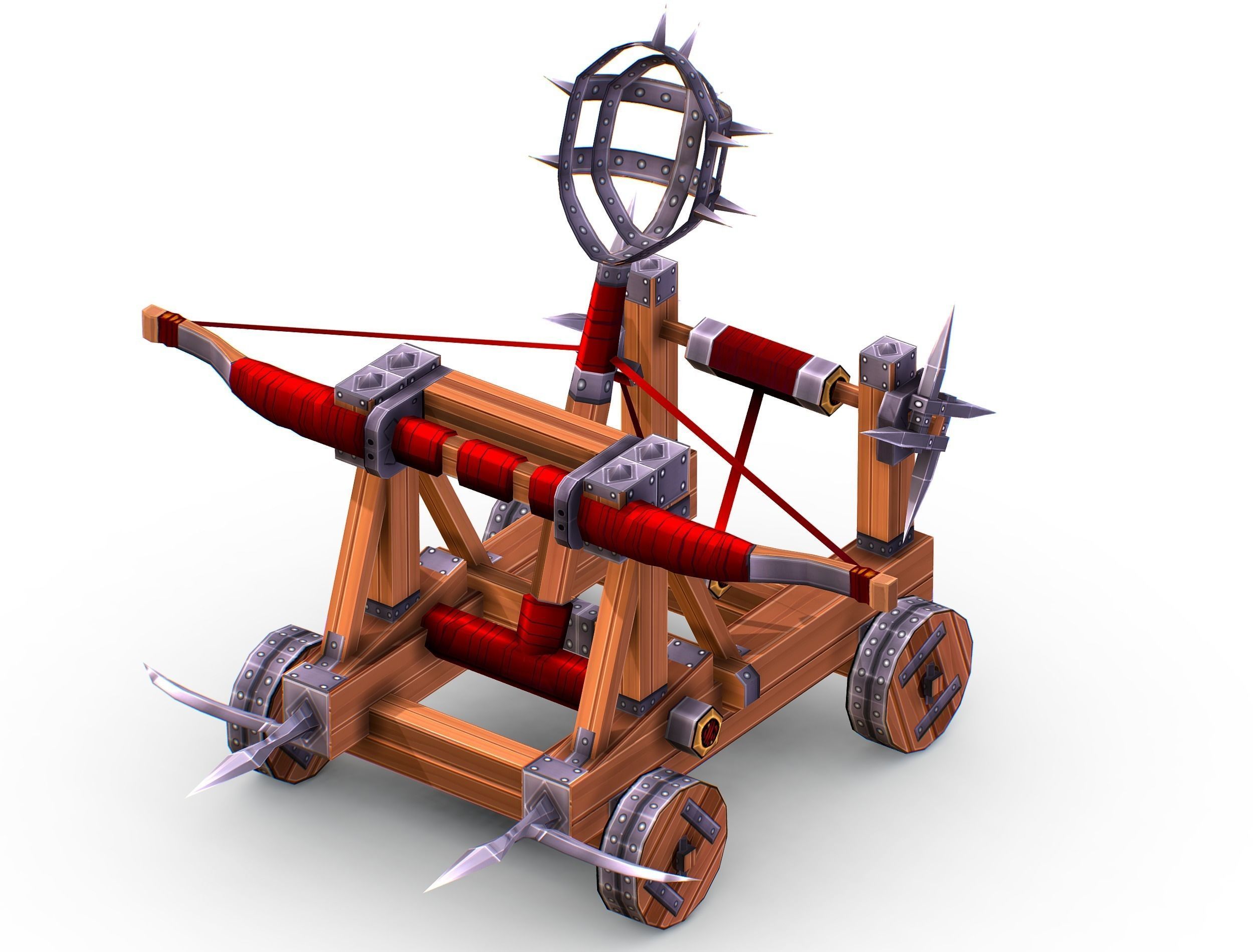 Handpaint Cartoon Medieval Catapult Siege Weapon Low-poly 3D model_3