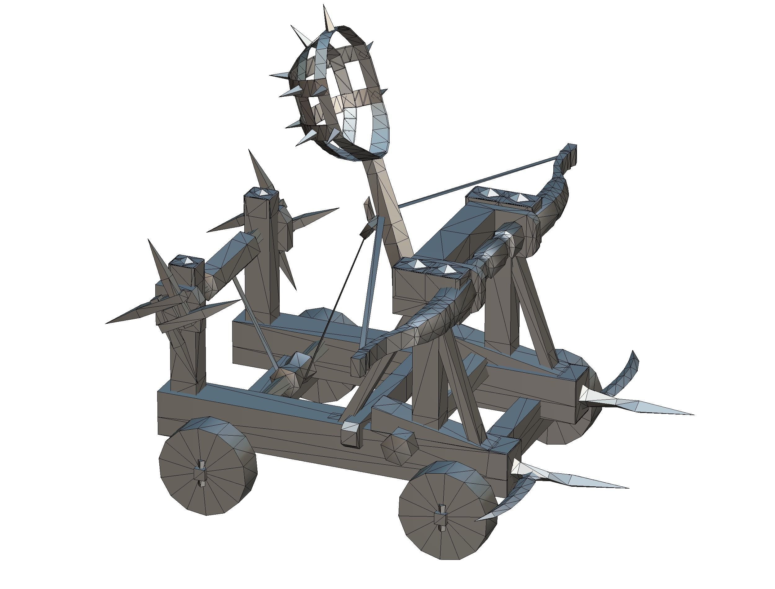 Handpaint Cartoon Medieval Catapult Siege Weapon Low-poly 3D model_10