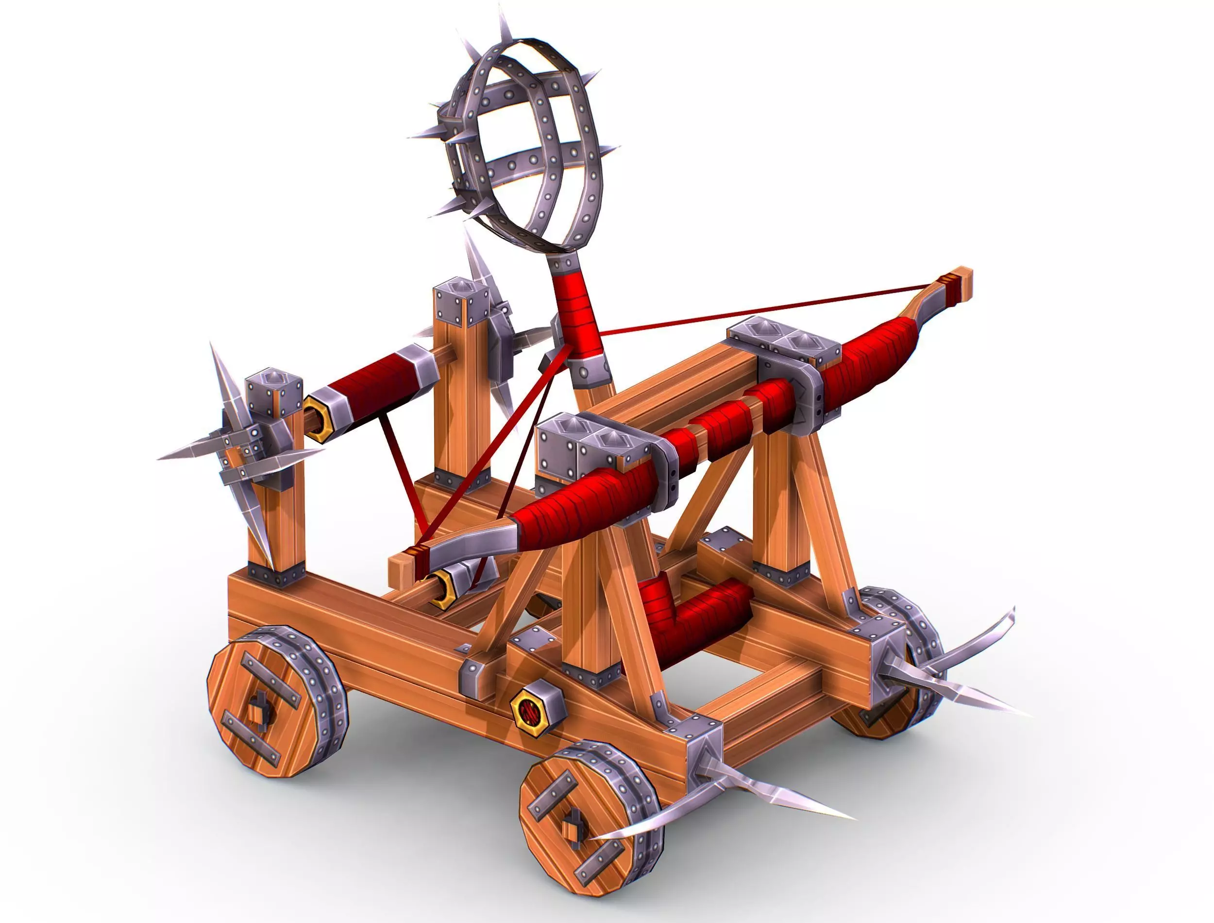 Handpaint Cartoon Medieval Catapult Siege Weapon Low-poly 3D model_0