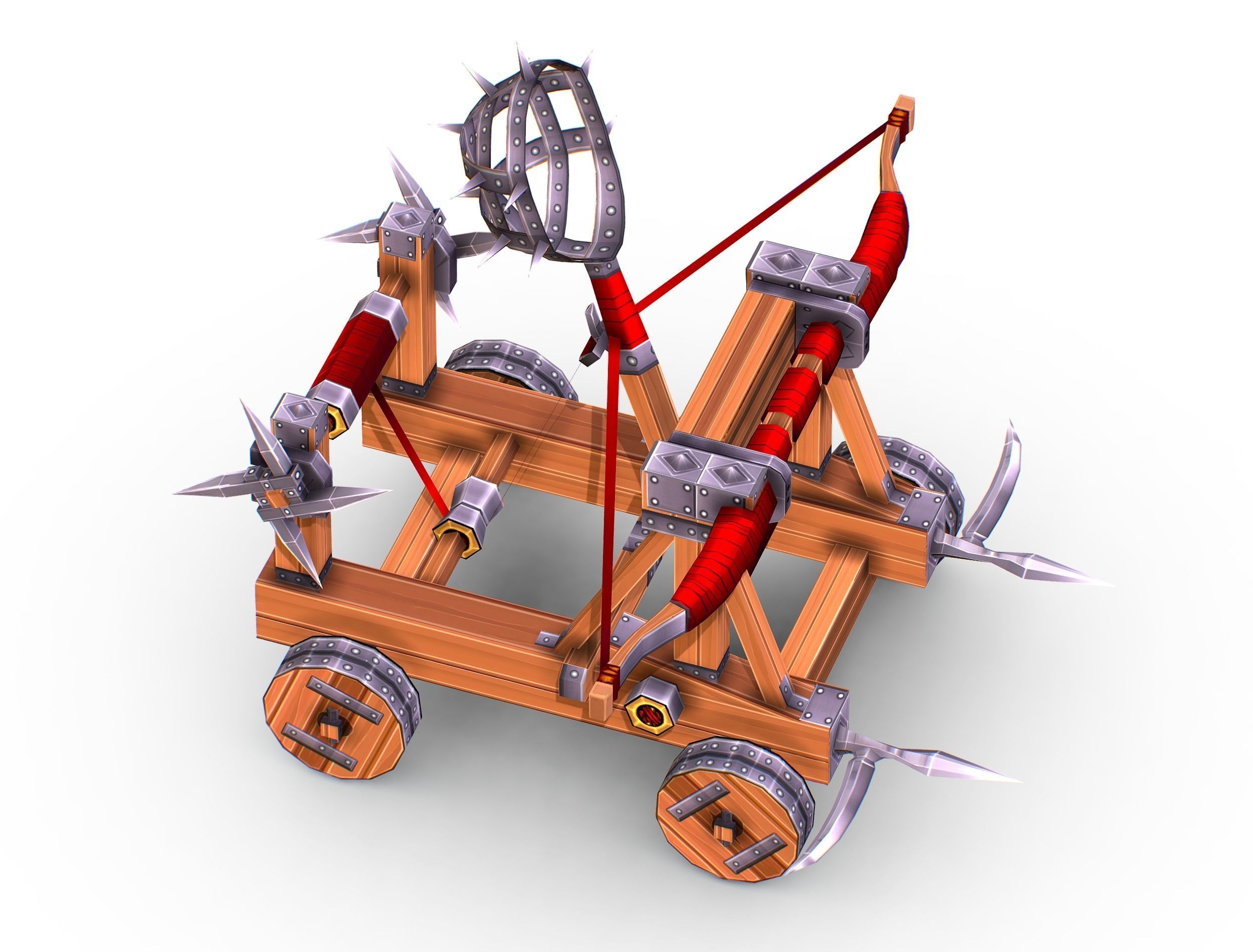 Handpaint Cartoon Medieval Catapult Siege Weapon Low-poly 3D model_9