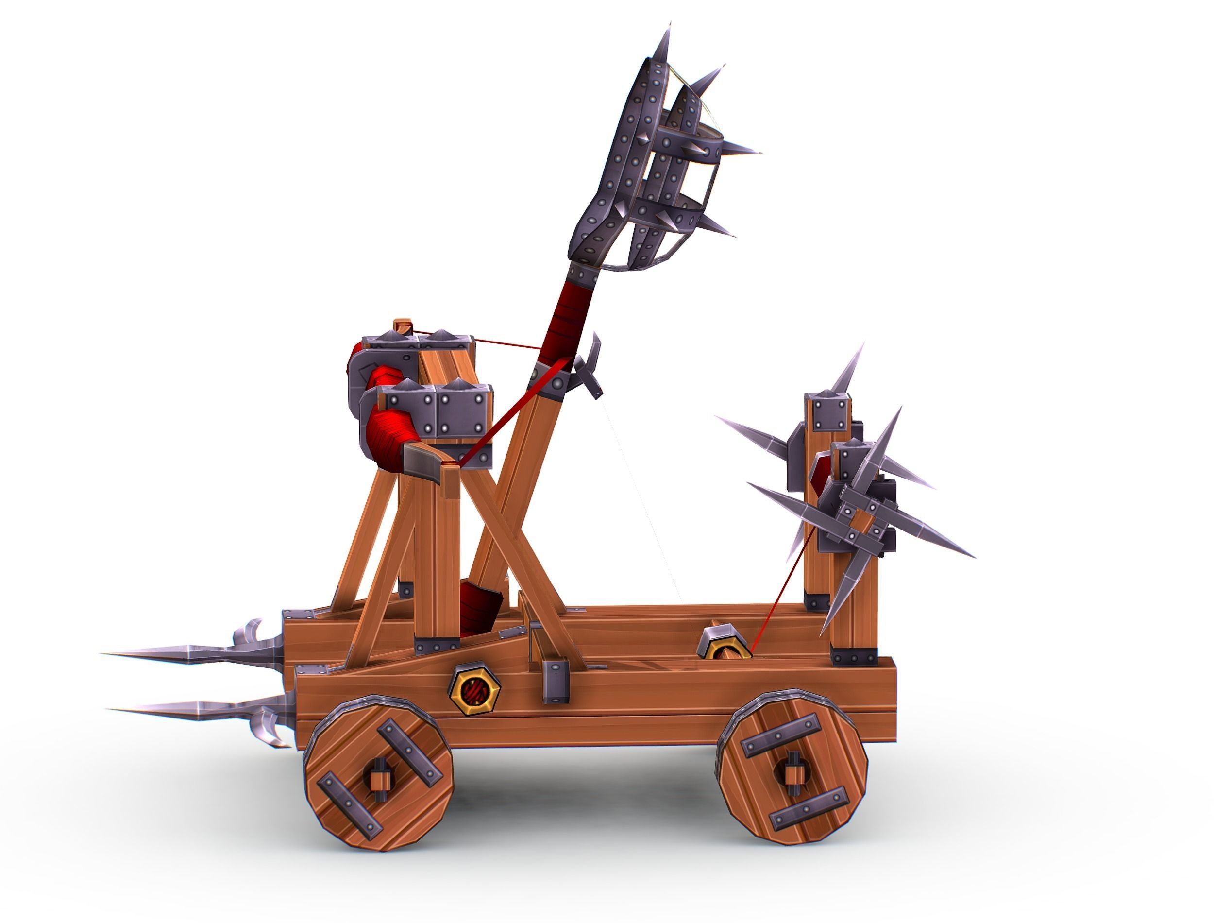 Handpaint Cartoon Medieval Catapult Siege Weapon Low-poly 3D model_5