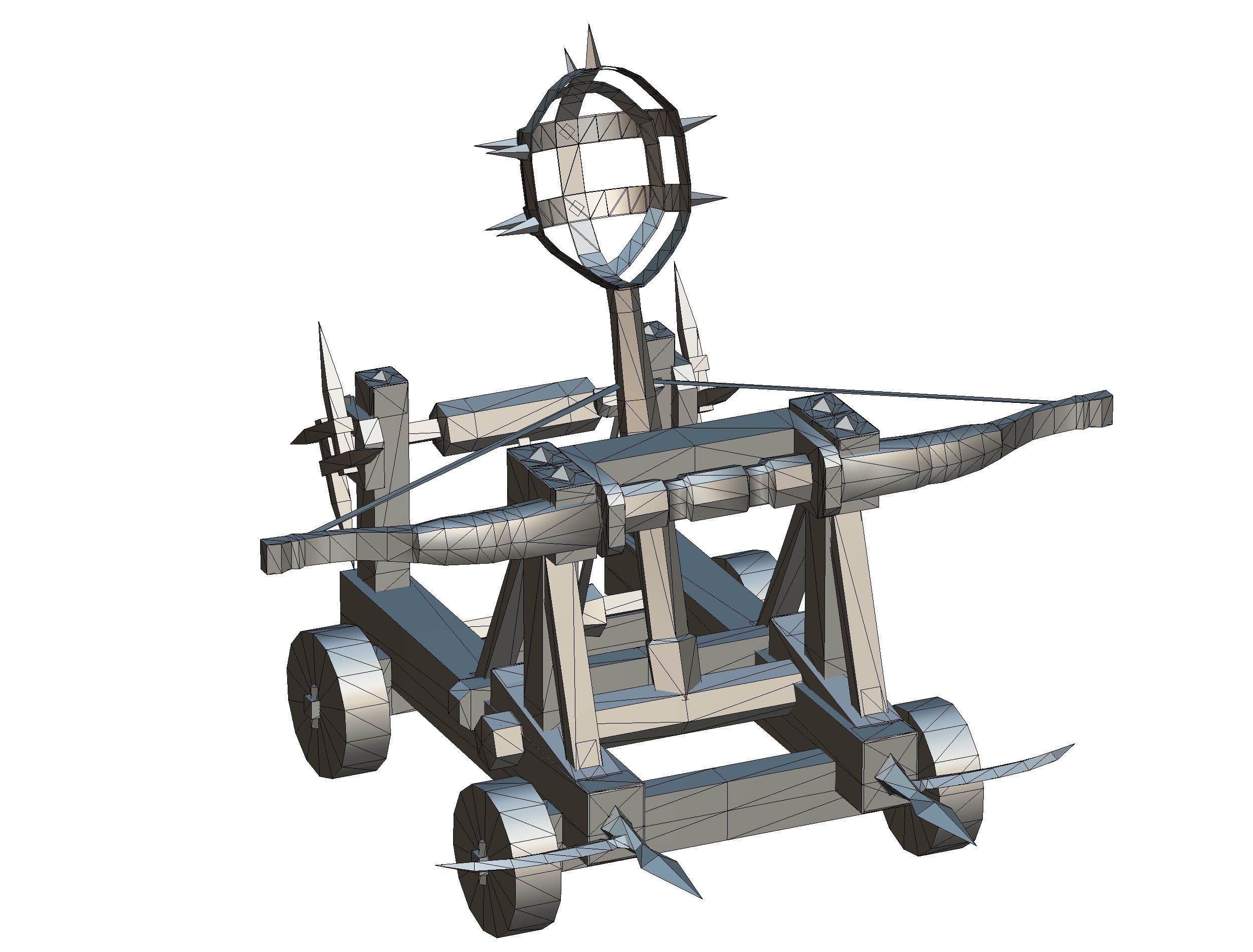 Handpaint Cartoon Medieval Catapult Siege Weapon Low-poly 3D model_12