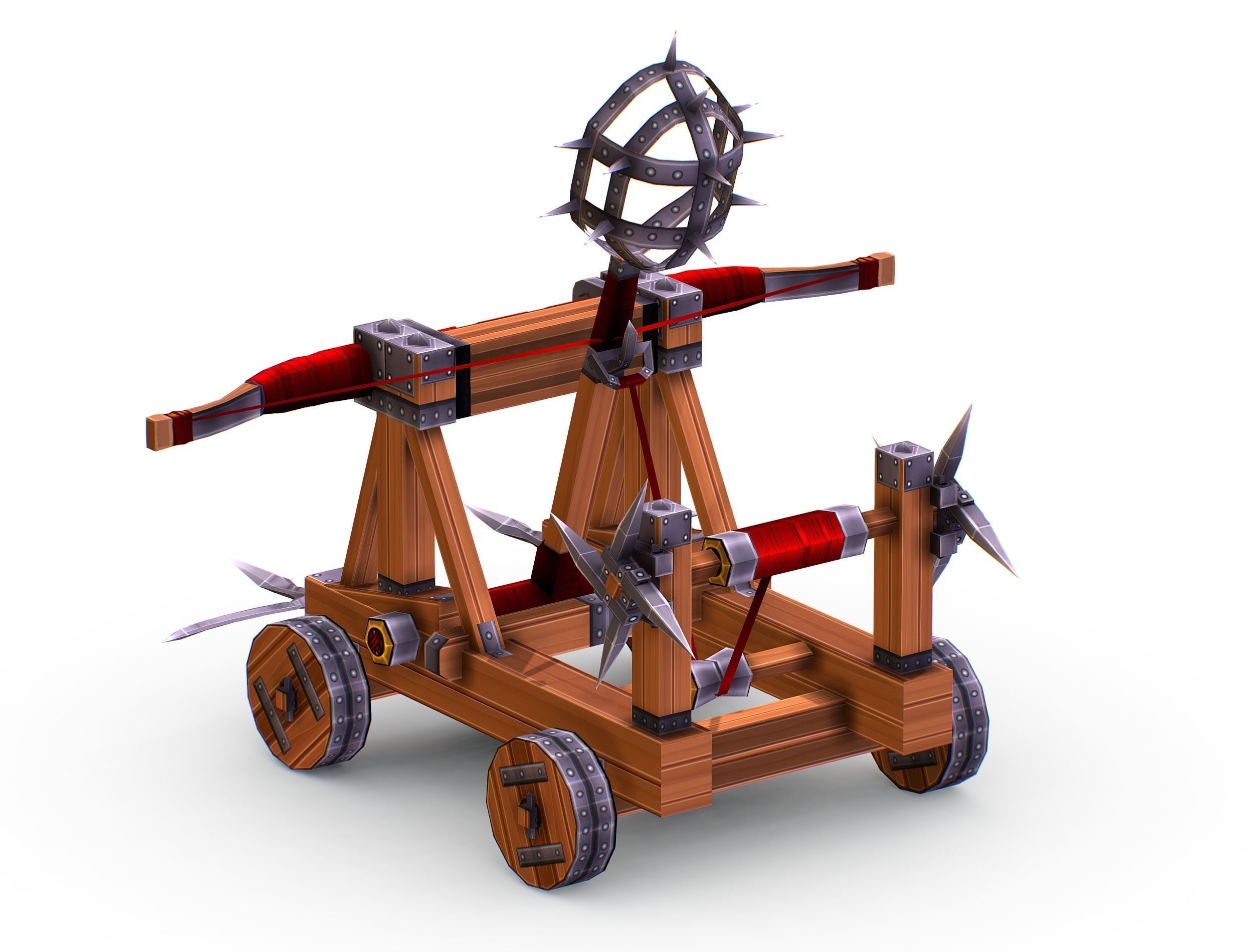 Handpaint Cartoon Medieval Catapult Siege Weapon Low-poly 3D model_6