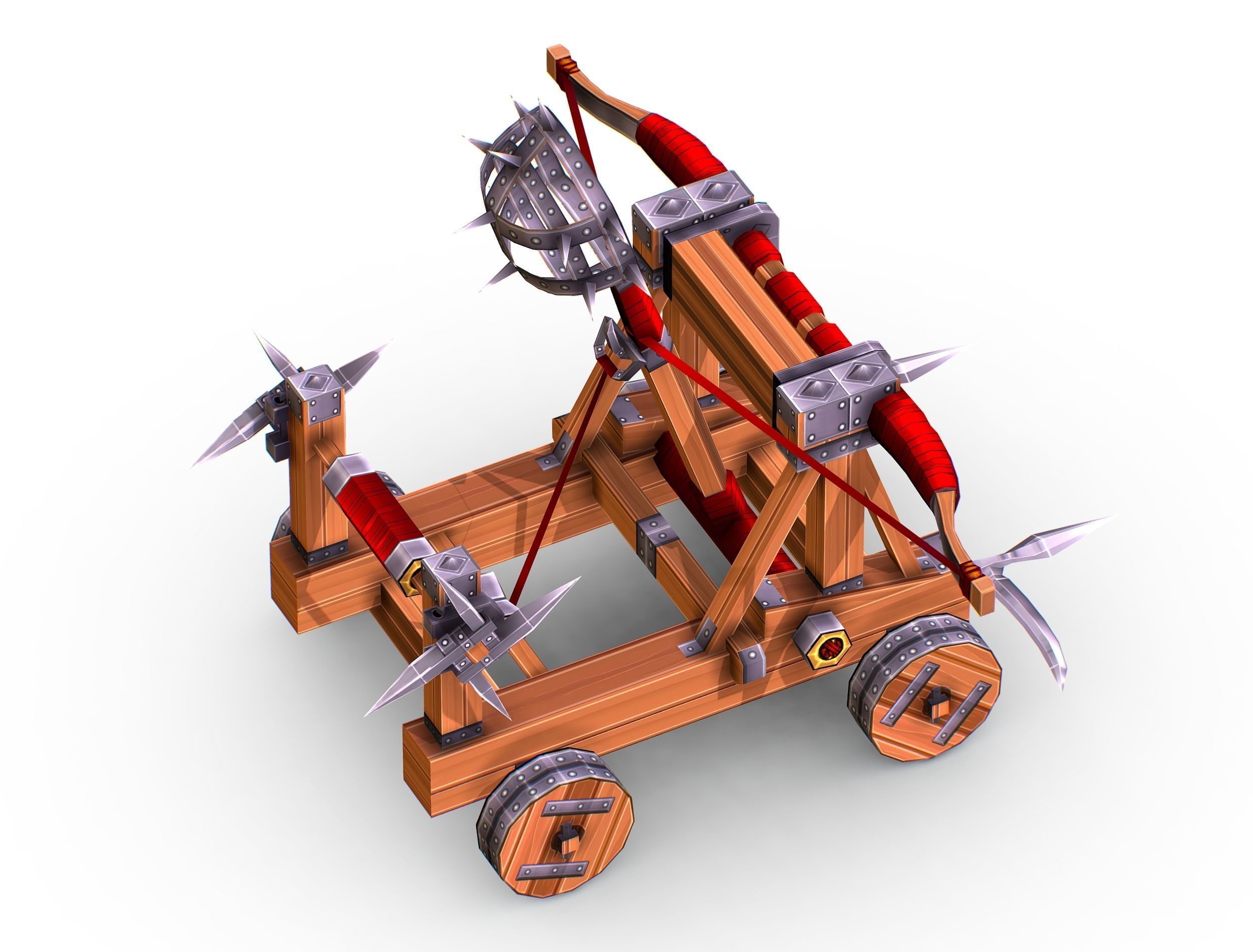 Handpaint Cartoon Medieval Catapult Siege Weapon Low-poly 3D model_15