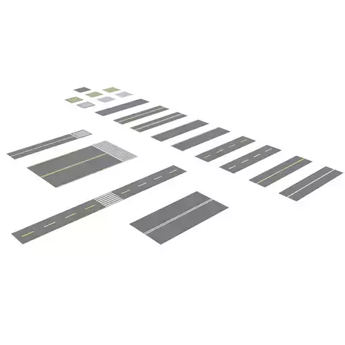 Simple Modular Street and Roads  Low-poly 3D model