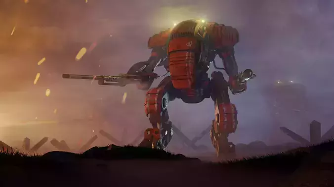 Game-ready Steampunk Mech  Low-poly 3D model