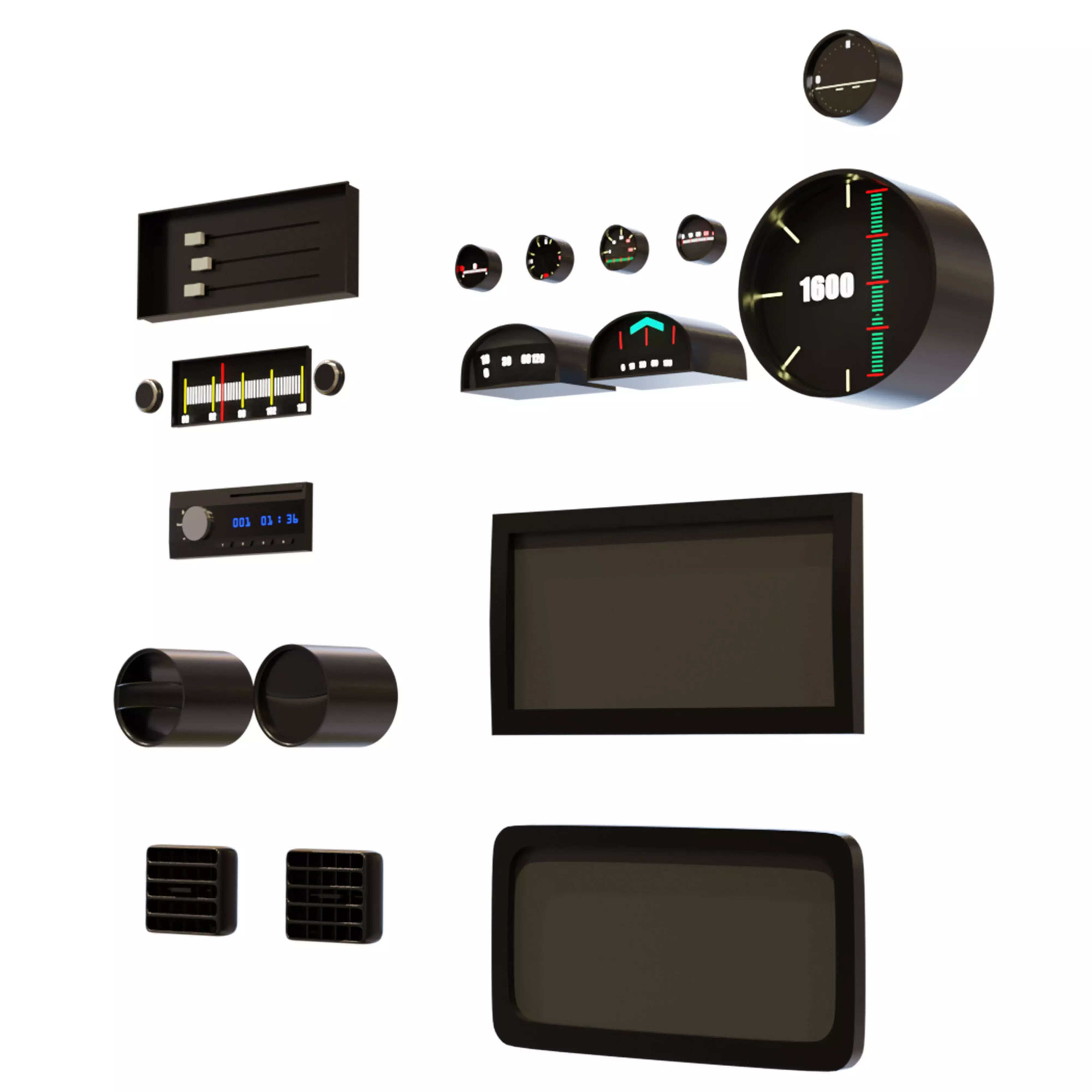 Painels Items for Vehicles Low-poly 3D model_0