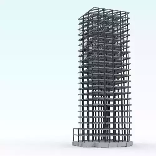 Steel-frame high-rise building 3D model