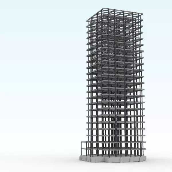 Steel-frame high-rise building 3D model_0