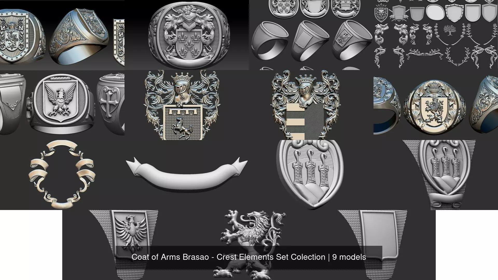 Coat of Arms Brasao - Crest Elements Set Colection 3D Model Collection_1