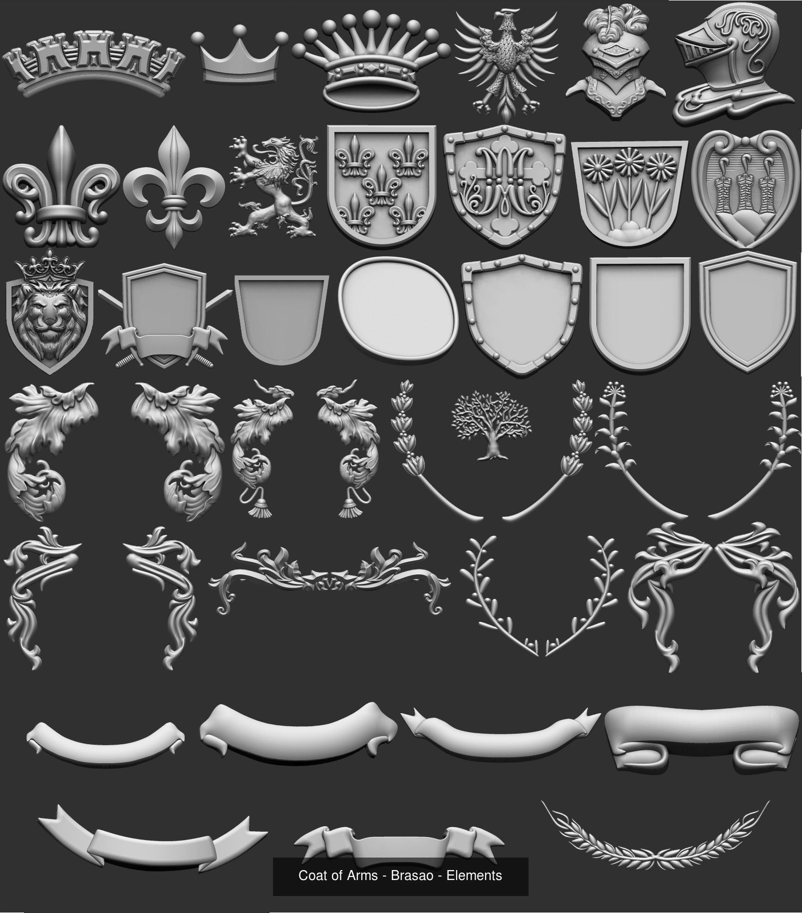 Coat of Arms Brasao - Crest Elements Set Colection 3D Model Collection_5
