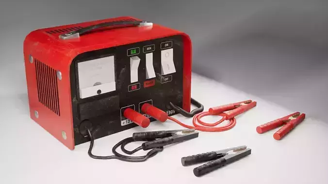 Industry Battery charger for car battery dirt version Low-poly 3D model