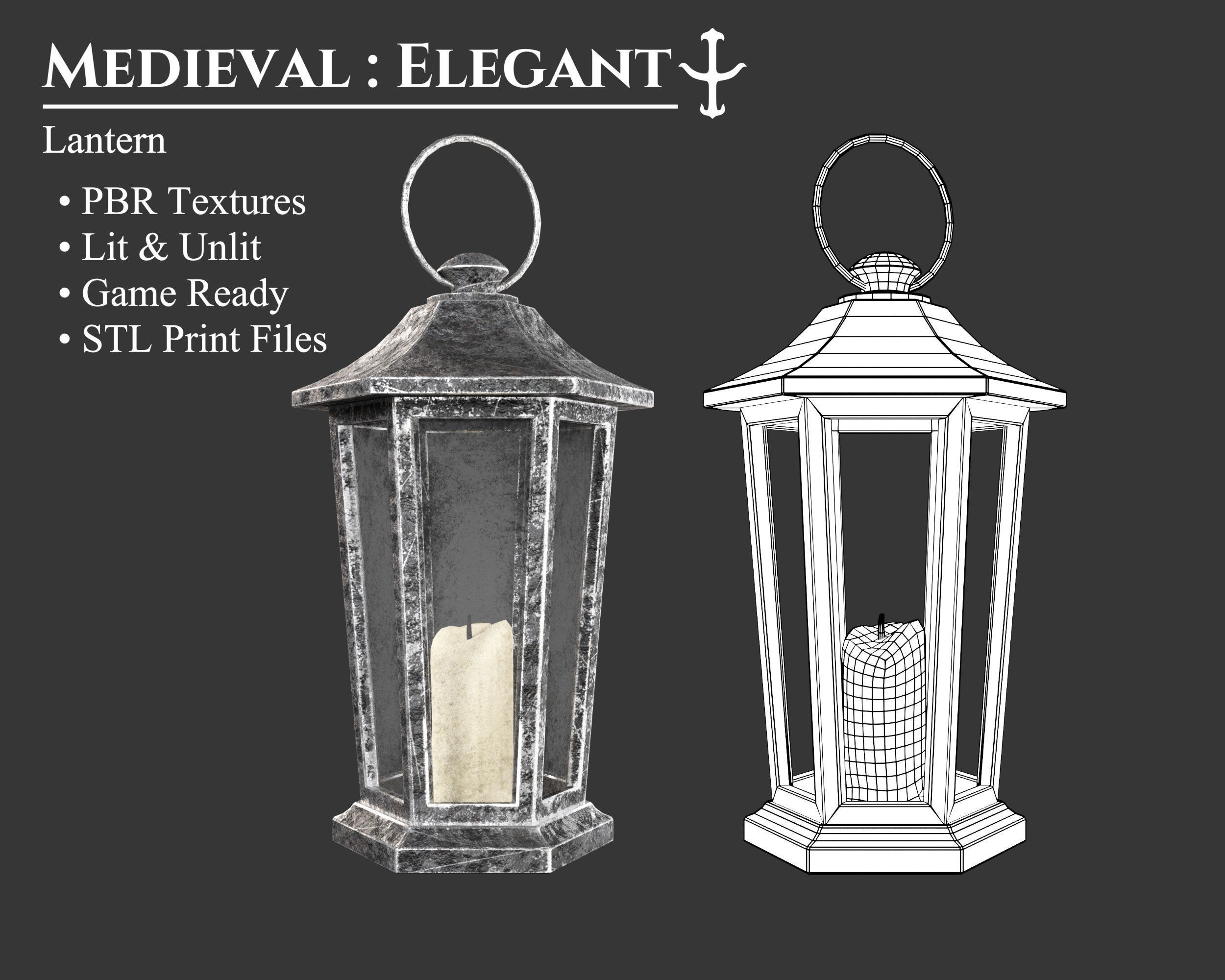 Medieval Elegant Lighting Lantern Low-poly 3D model_1