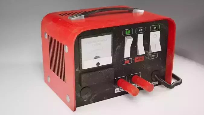 Industry Battery charger for car battery no clamps dirt version Low-poly 3D model