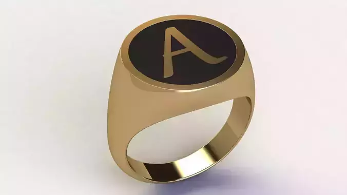 Letter A Round Signet Ring with Enamel
