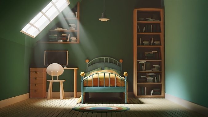 CARTOON BEDROOM 002 Low-poly 3D model