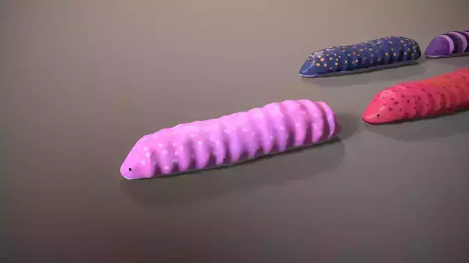 Small worms 3d animated Low-poly 3D model