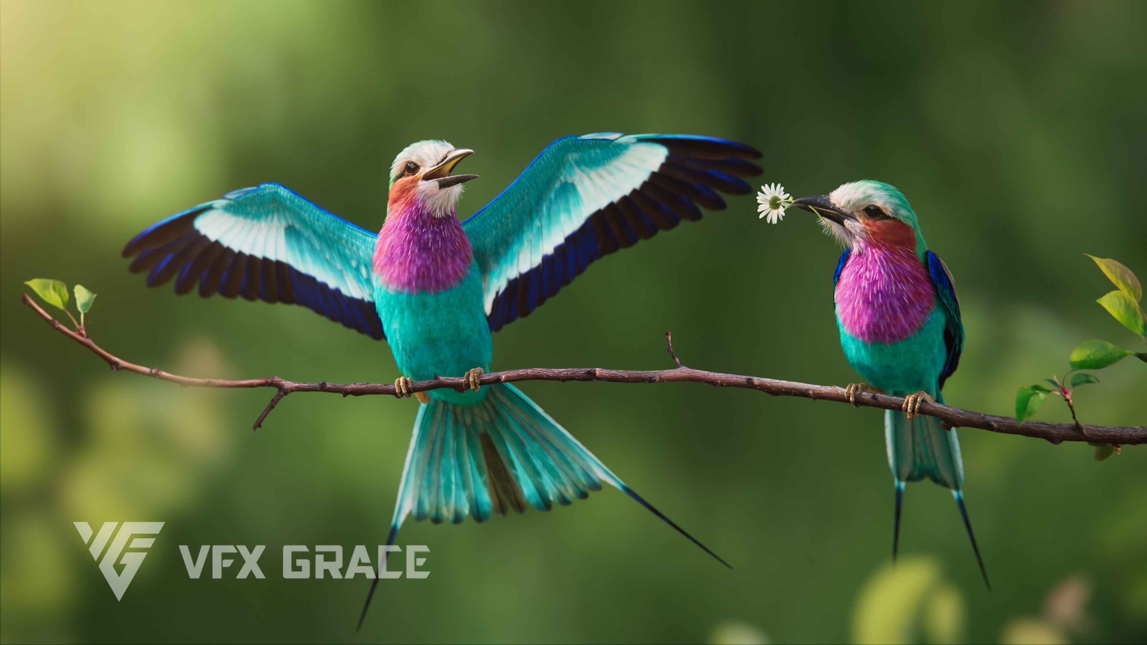 Bird Coracias Caudatus VFX Grace 3D model_8
