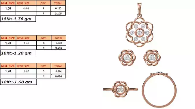 Light Weight Ring Pendant Earring Set STL OBJ FBX JCD Details