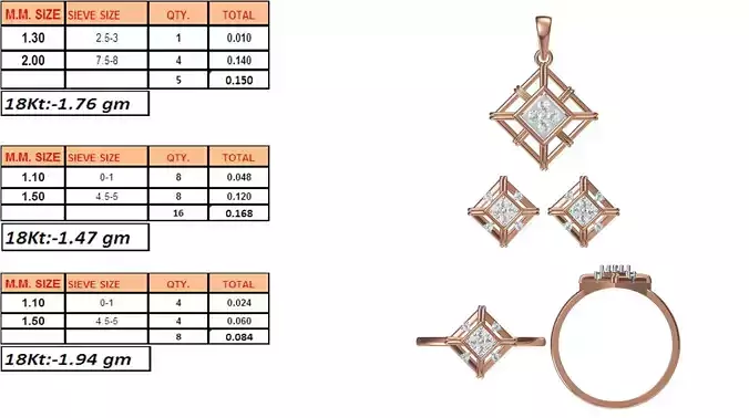 Light Weight Ring Pendant Earring Set STL OBJ FBX JCD Details
