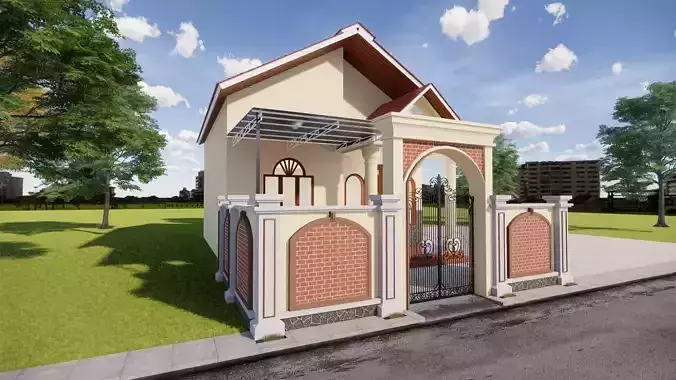 Simple House Design Fence  and Mini Garden and fish pool