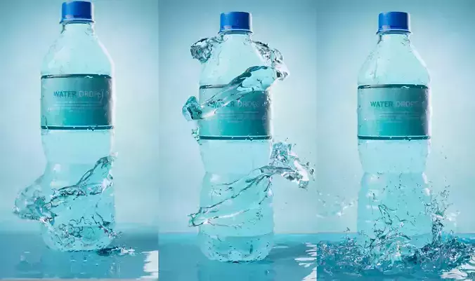 Animated Water splash spiral water bottle 3D model