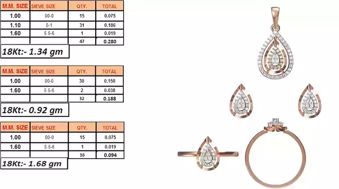 Light Weight Ring Pendant Earring Set STL OBJ FBX JCD Details