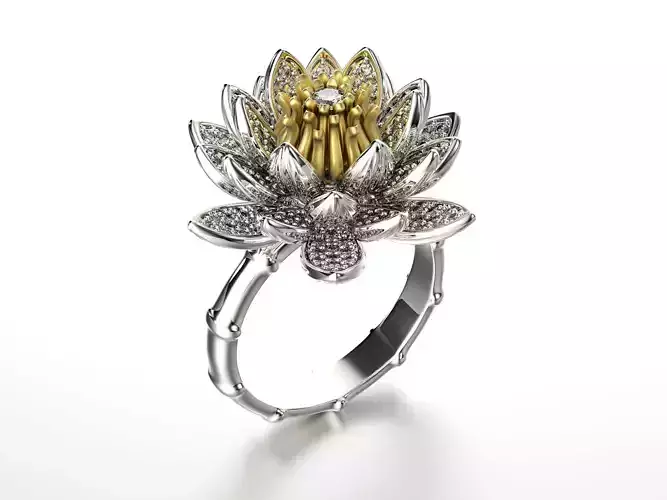 Lotos fashion gold ring 0004 with diamond 3D print model