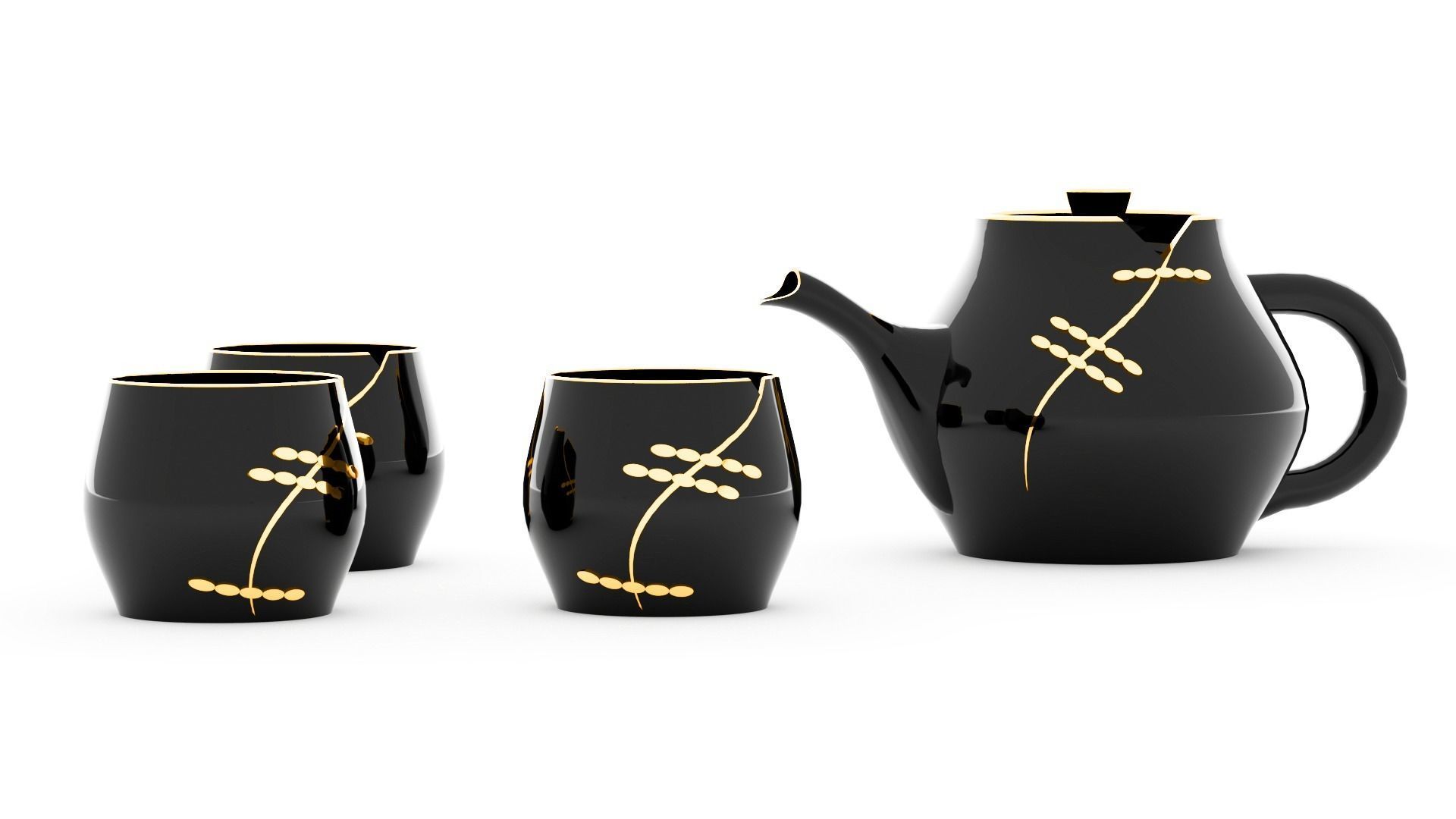 Chinese tea set 3D model_2