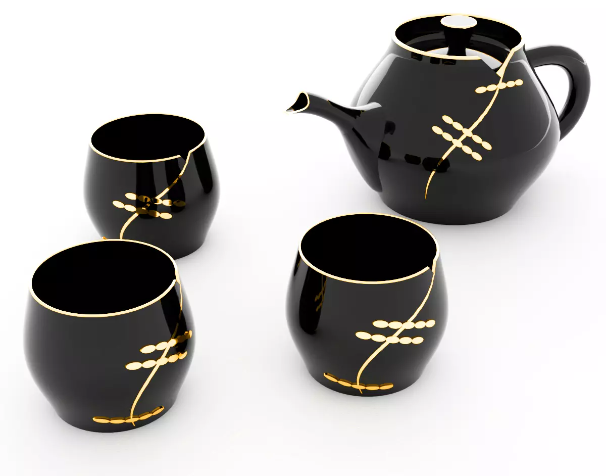 Chinese tea set 3D model_0