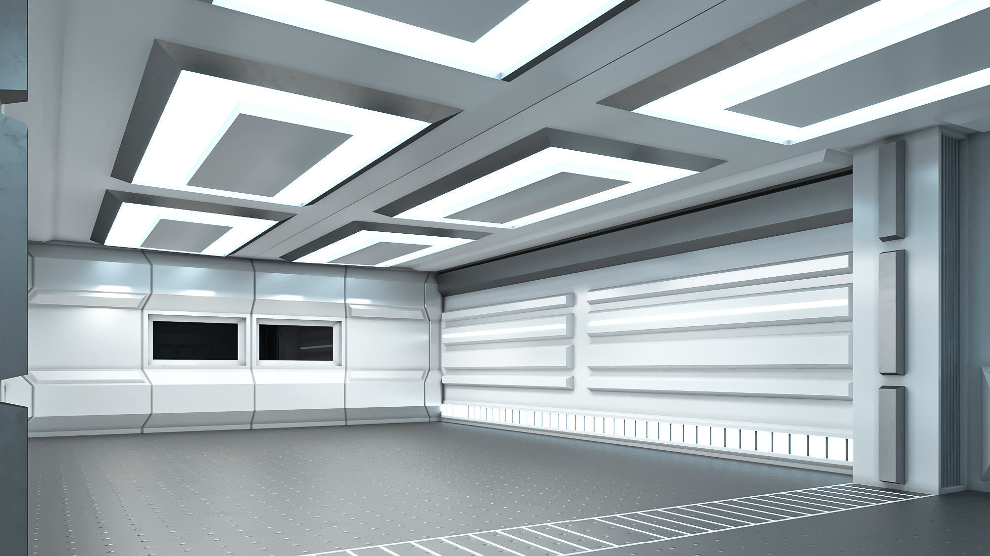 low poly spaceship interior hall Low-poly 3D model_1