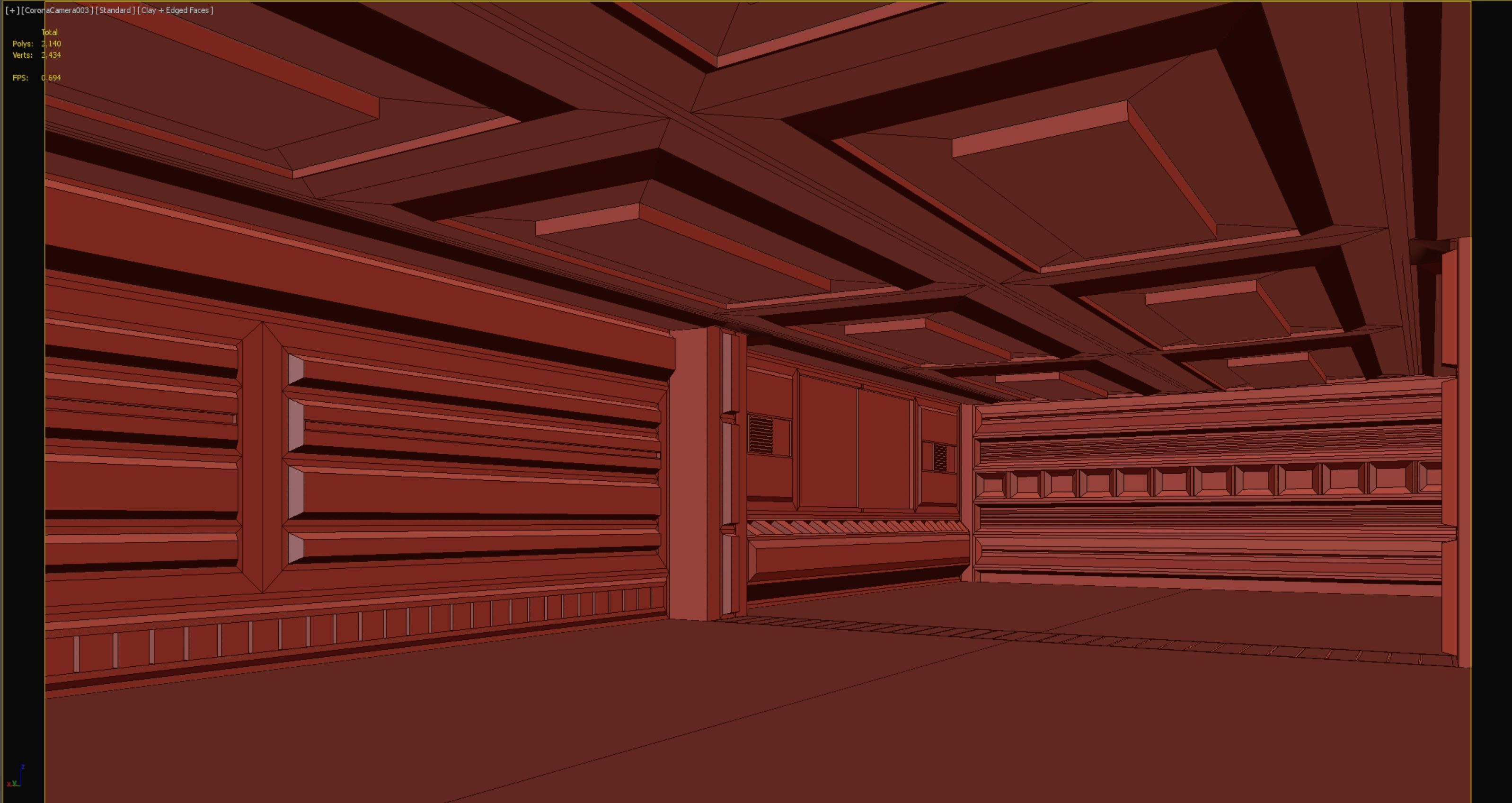 low poly spaceship interior hall Low-poly 3D model_5