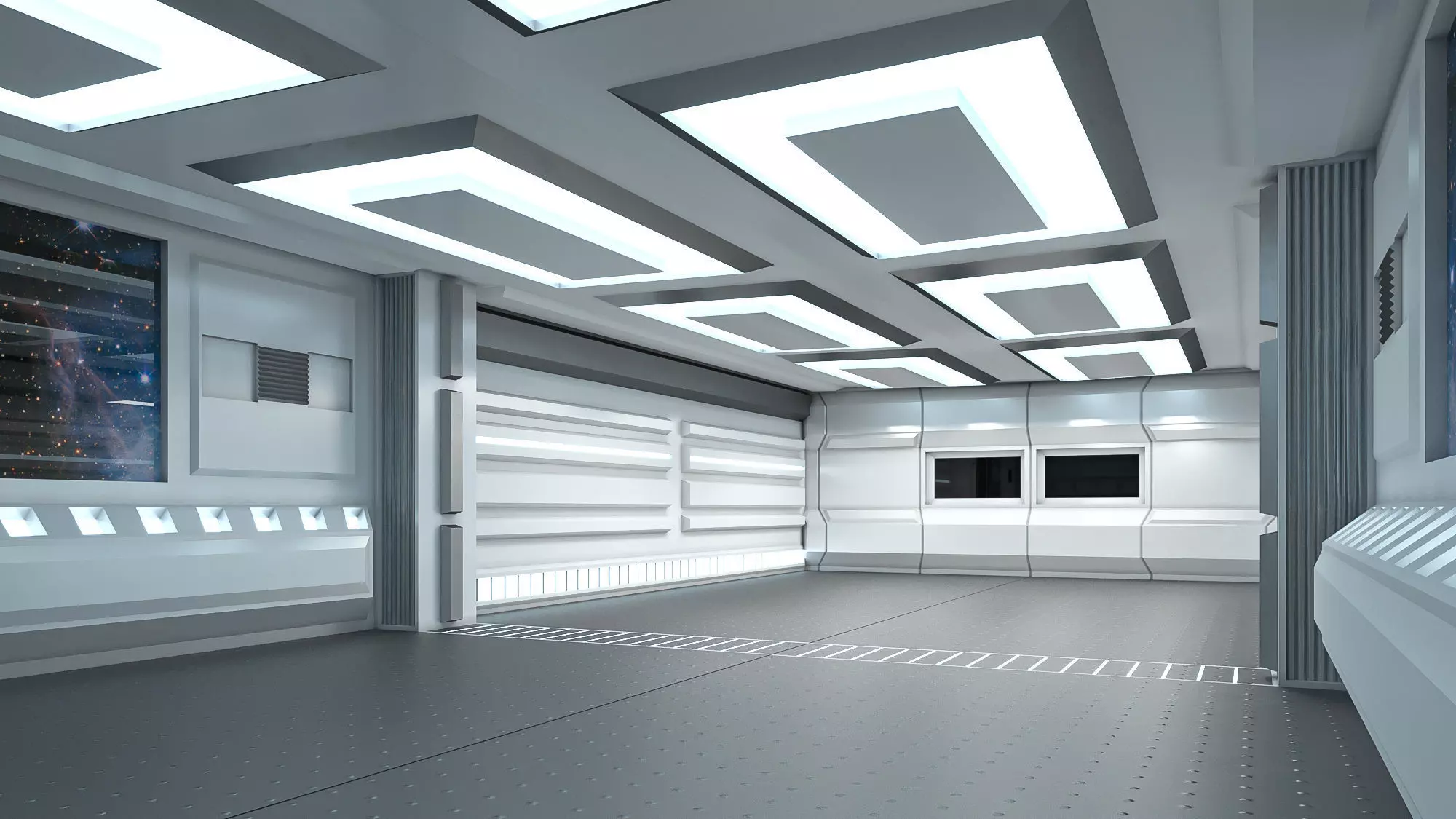 low poly spaceship interior hall Low-poly 3D model_0